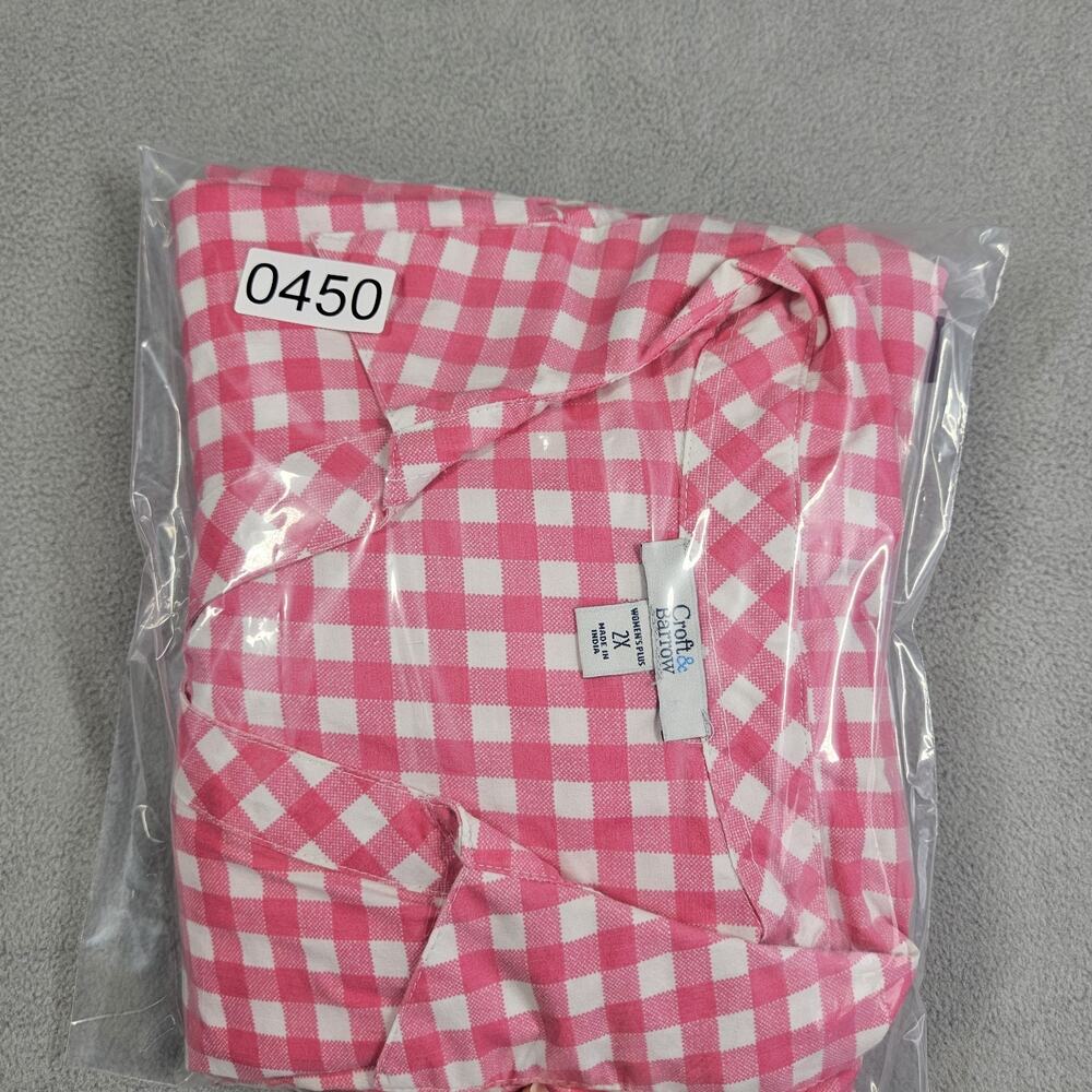 Croft & Barrow Button Down Shirt Womens Plus Size 2X Pink Checked Gingham Casual - Picture 12 of 12